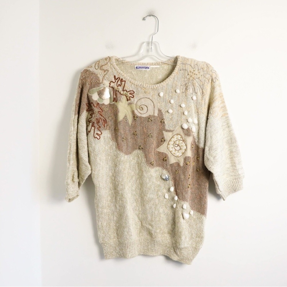 Mariea Kim 80s oversized sweater nautical beach embellished sea shells cotton M